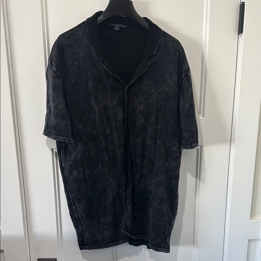 John Varvatos Knit Black Washed Garment Dyed Knit Shirt XL